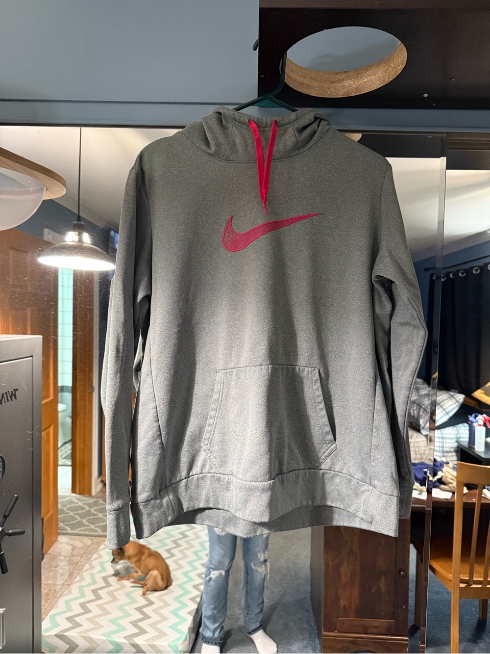 Nike womans Gray Pullover Hoodie with Pink Logo